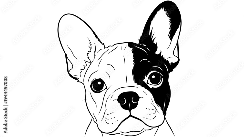 custom made wallpaper toronto digitalFrench Bulldog Portrait, Black and White Line Art, Cute Dog Face, Minimalist Pet Illustration
