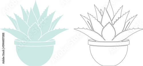 Cute agave plant silhouettes in pots potted