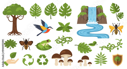 Collection of Various Green Plants and Animals.