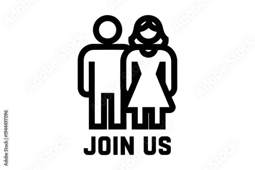 Join us: Simple symbol of a couple showing the join us and embrace relationship.  Embracing connection, inviting togetherness, symbolizing unity, depicting support 