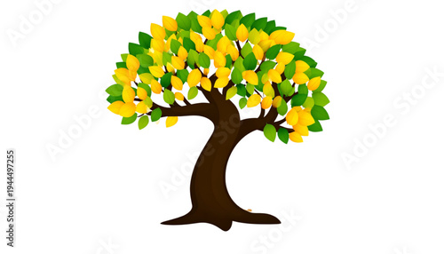 A large tree with a thick trunk and a full canopy of green leaves isolated on transparent background