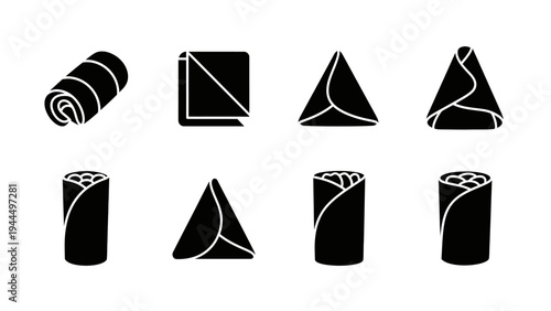 Black and white sushi rolls icons.