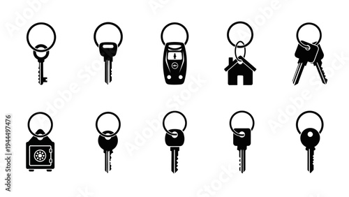 Collection of various keys on keychains.