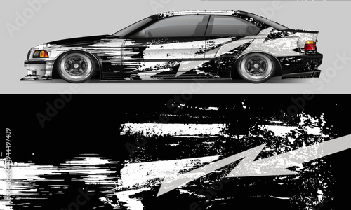 Sports car wrapping decal design with dynamic stripes and modern racing style. Abstract automotive graphic for vehicle vinyl wrap, motorsport branding, and car livery decoration. Vector illustration.