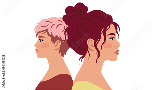 Multicultural women portraits in profile. Diverse female characters with different hairstyles and skin tones. Women diversity and representation concept. Modern flat vector illustration.