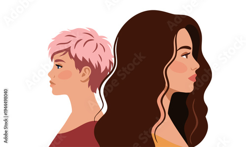 Multicultural women portraits in profile. Diverse female characters with different hairstyles and skin tones. Women diversity and representation concept. Modern flat vector illustration.