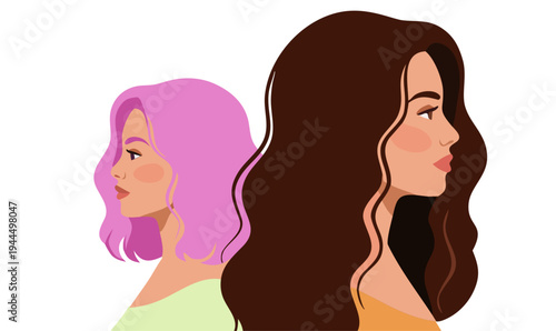 Multicultural women portraits in profile. Diverse female characters with different hairstyles and skin tones. Women diversity and representation concept. Modern flat vector illustration.
