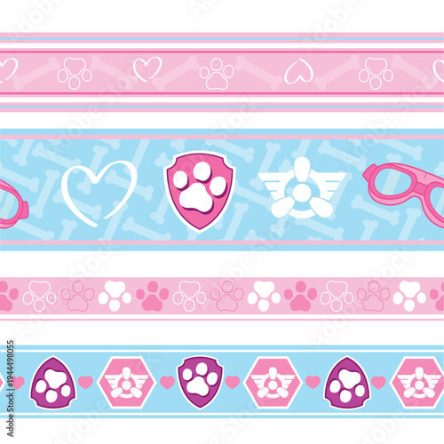 Pink Blue Paw Style Border Stripes Pattern