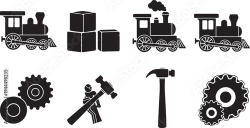 Industrial icons and tools for manufacturing and construction projects