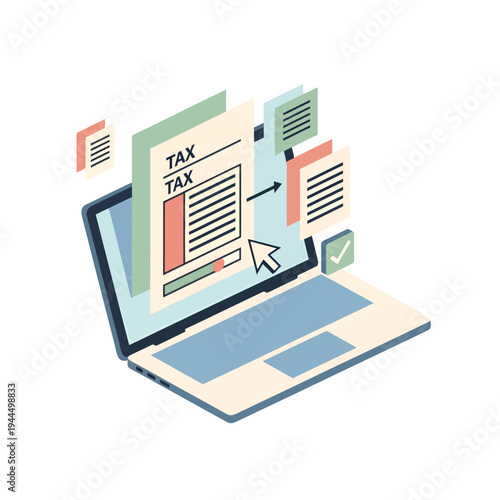 Laptop Displaying Tax Forms and Documents.
