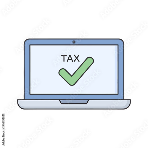 Laptop Computer Screen Displaying Tax Checkmark.