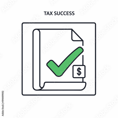 Tax Document with Green Checkmark and Dollar Sign.