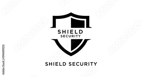 Black and white shield icon representing security, protection, and defense. Abstract symbol for safety, privacy, and data integrity.