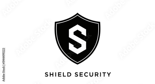Vector black shield logo with stylized white 'S' icon for security, protection, safety, and guard concepts