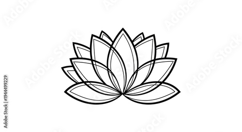 Elegant black and white line art illustration of a lotus flower, symbolizing purity, spiritual growth, harmony, and meditation.