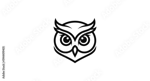 Wise Owl Head Line Art Vector Illustration. Modern Stylized Black and White Design for Logos, Mascots, and Educational Concepts