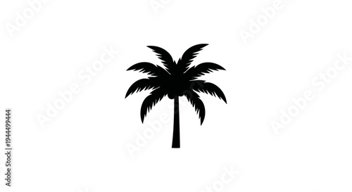 Minimalist black palm tree silhouette icon on a white background, symbolizing tropical paradise, summer vacation, and exotic travel.