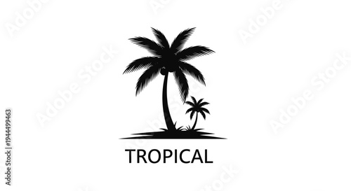 Black silhouette icon of two tropical palm trees, a large and a small, representing island paradise, vacation, and exotic travel.