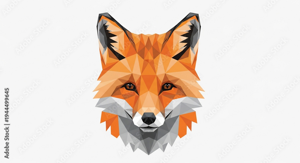 Fototapeta premium Geometric fox head made of triangles low poly art style orange and gray colors white background