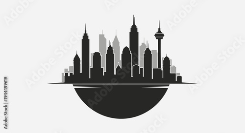 Stylish urban city skyline silhouette vector illustration, featuring modern high-rise buildings and skyscrapers against a clean background.