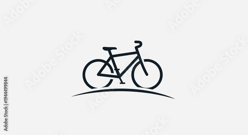 Minimalist black bicycle icon on a curved line, symbol for cycling, sport, transport, eco-friendly travel, and leisure activity graphic