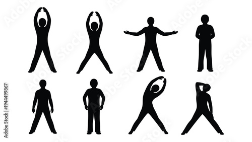 Collection of diverse human silhouettes in various poses and gestures, showcasing different body language and movement