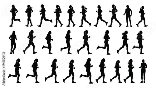 A comprehensive analysis of a sequence of running silhouettes showcasing various phases of human gait and movement patterns