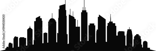Modern city skyline silhouette with skyscrapers and urban buildings panorama, downtown architecture landscape vector illustration isolated on white background