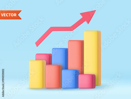 3d Dynamics of course online graphics. Trade arrow. Exchange price chart. Growth and changes in value. Exchange trading. 3d rendering. Vector illustration
