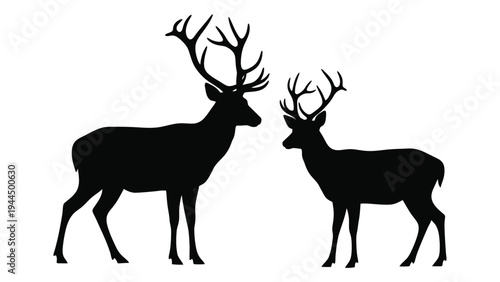 A stylized illustration of two majestic deer in profile facing each other in black silhouette against a clean white background
