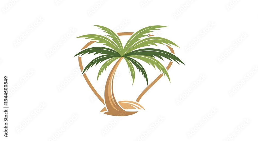 Fototapeta premium Stylized coconut tree logo with curved line design on white background for branding tropical vacation