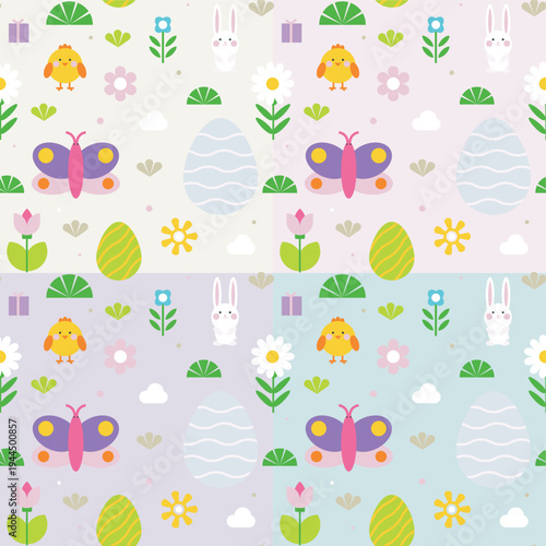 Easter Seamless  Flat  Pattern Vector