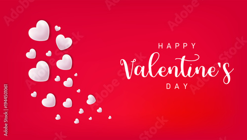 3d White Hearts On Red Background For Happy Valentine Day. Happy Mother s Day. Gift card, love party, invitation voucher design. 3d rendering. Vector illustration