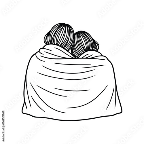 Best Friends Hugging Under Blanket Love and Friendship Moment Line Art Vector illustration.