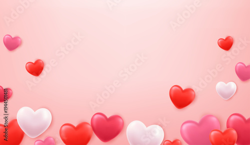 3d hearts background. Valentines Day greeting card concept. Happy Women s, Mother s, Valentine s Day, birthday greeting. Vector illustration