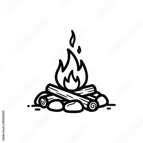 Minimalist Bonfire Campfire Outdoor Adventure Night Scene Line Art Vector illustration.