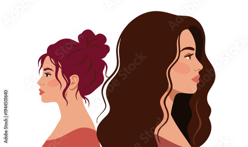 Multicultural women portraits in profile. Diverse female characters with different hairstyles and skin tones. Women diversity and representation concept. Modern flat vector illustration.