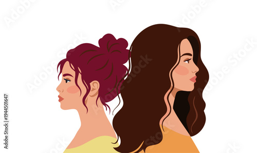 Multicultural women portraits in profile. Diverse female characters with different hairstyles and skin tones. Women diversity and representation concept. Modern flat vector illustration.