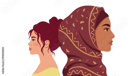 Multicultural women portraits in profile. Diverse female characters with different hairstyles and skin tones. Women diversity and representation concept. Modern flat vector illustration.