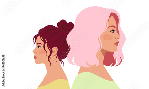 Multicultural women portraits in profile. Diverse female characters with different hairstyles and skin tones. Women diversity and representation concept. Modern flat vector illustration.