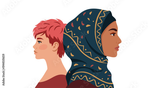 Multicultural women portraits in profile. Diverse female characters with different hairstyles and skin tones. Women diversity and representation concept. Modern flat vector illustration.