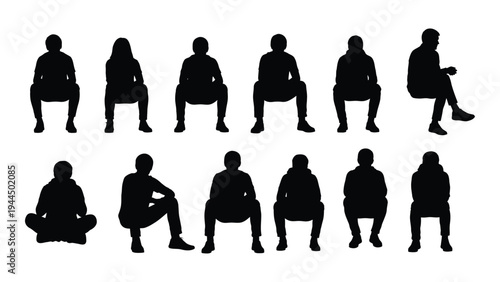 A collection of diverse silhouette illustrations of people sitting in various comfortable and uncomfortable postures