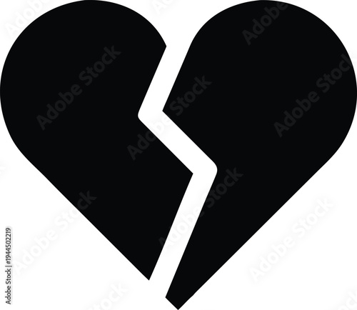 Broken Heart Symbol Isolated on White Background Represents Sadness and Loss