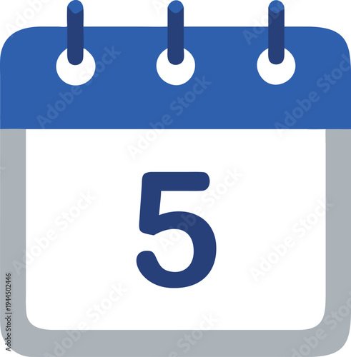 Calendar Page Number 5 With Spiral Binding Blue and Gray Color Scheme Icon