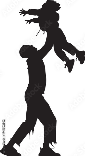 Dark silhouette of a zombie attacking a human figure in mid-stride