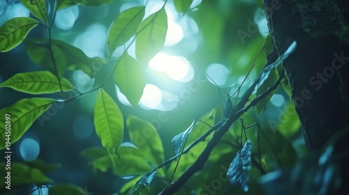 Green leaves, illuminated by sunlight, create harmony in nature, becoming the backdrop for environmental projects and initiatives to preserve biodiversity.
