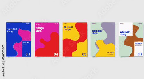 Vibrant abstract design book covers in blue pink yellow purple and orange on white background