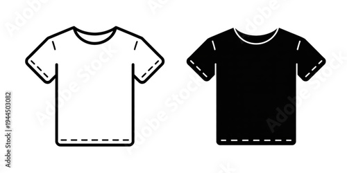 Two different colored t-shirts, one white and one black, with short sleeves and a round neckline. Vector