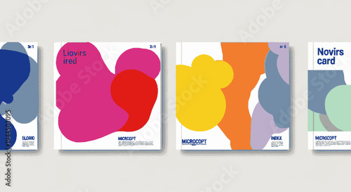 Colorful greeting cards with abstract shapes on white background for celebrations