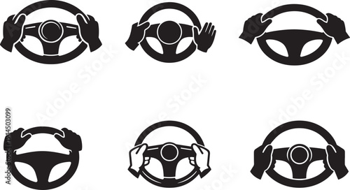 Steering wheel with hands driving concept, automobile control sign for transport themes